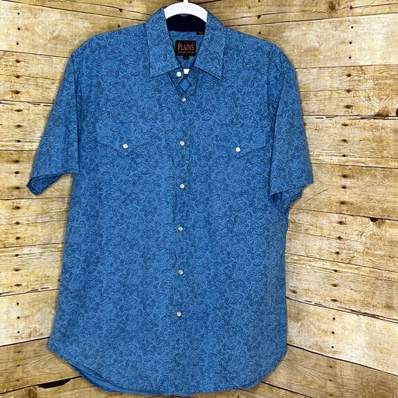 PLAINS WESTERN WEAR PAISLEY WESTERN CUT SHORT SLEEVE PPEARL SNAP WESTERN WEAR - Picture 1 of 3
